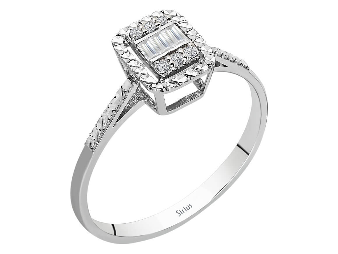 Birgie Rechteckiger Diamantring mit Baguette- und runden Diamanten (0,06 Karat)