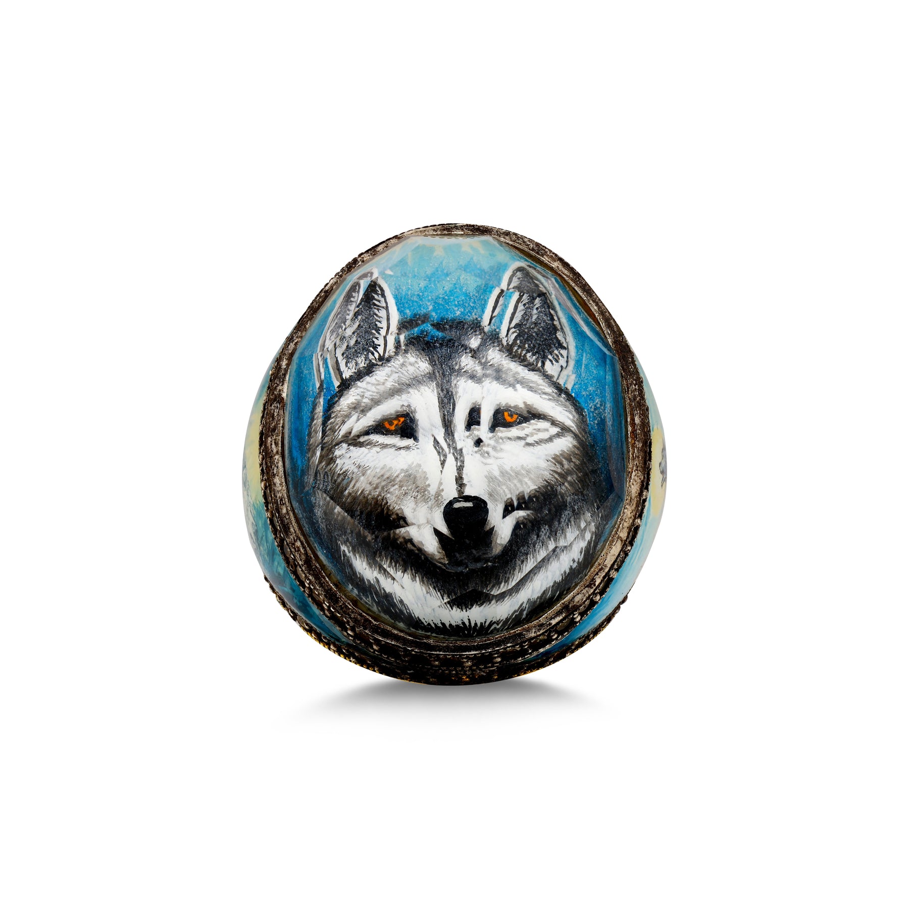 Bague Loup Gris en Diamants Noirs