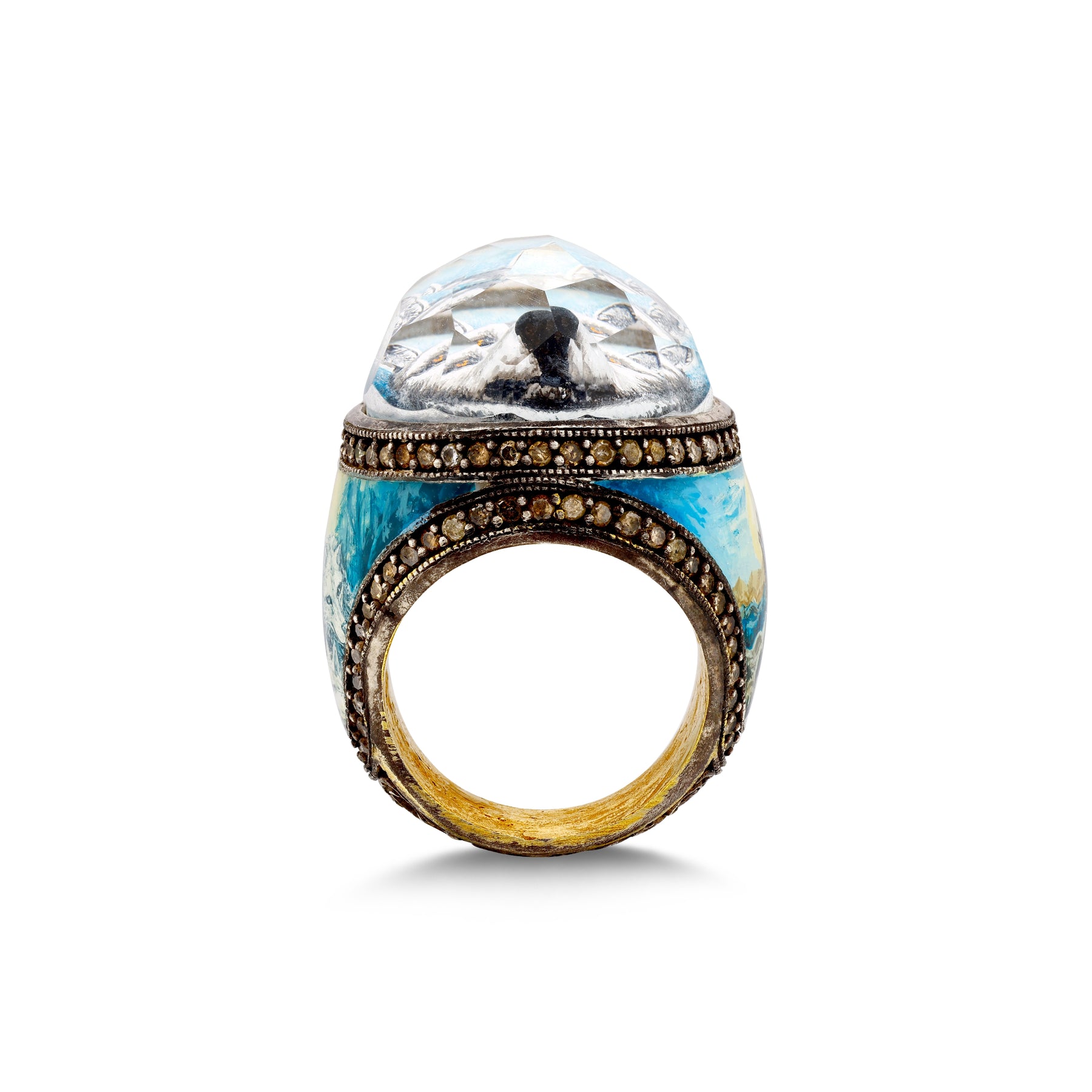 Bague Loup Gris en Diamants Noirs