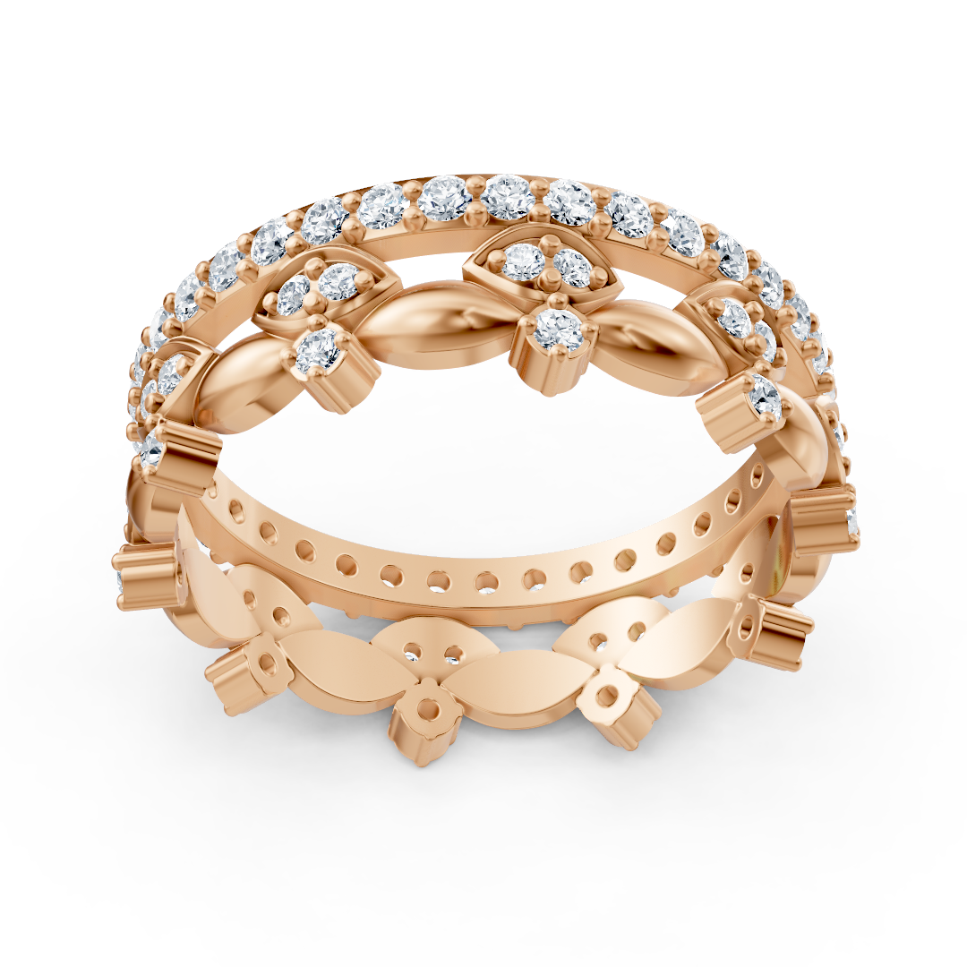 Bague d'éternité en or rose 14 carats et diamants - Bague souvenir scintillante pour femme