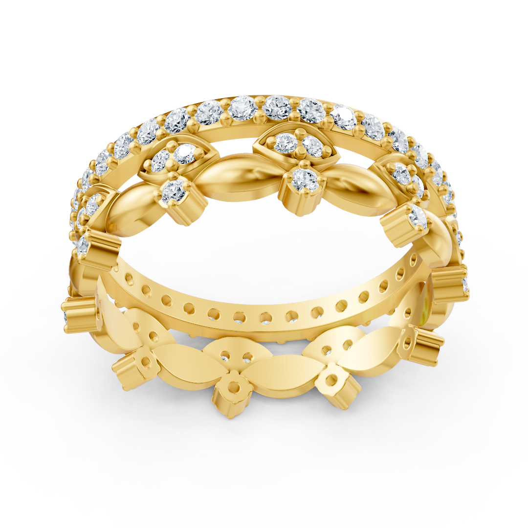 Bague d'éternité en or jaune 14 carats et diamants - Bague mémoire scintillante pour femme