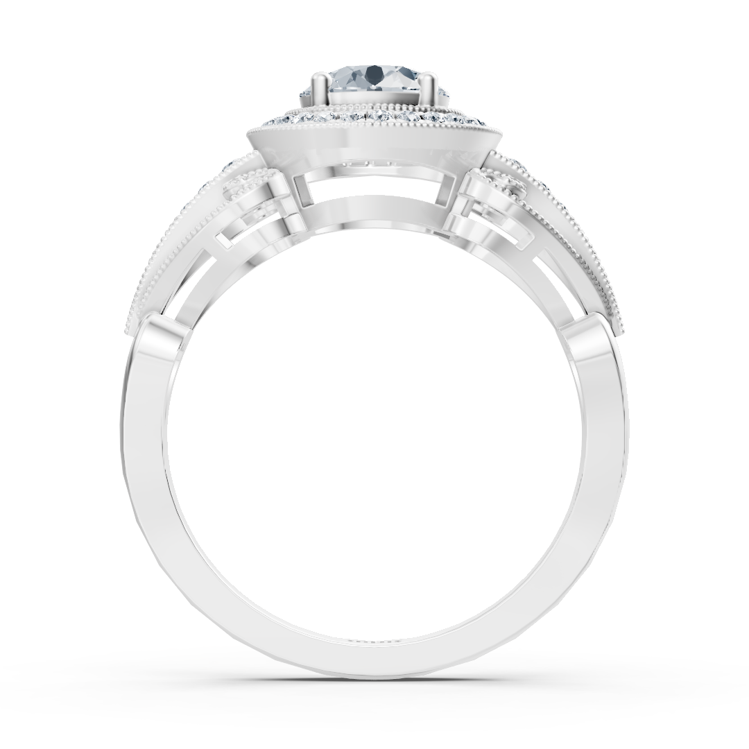 Vintage engagement ring with diamonds in 14K white gold