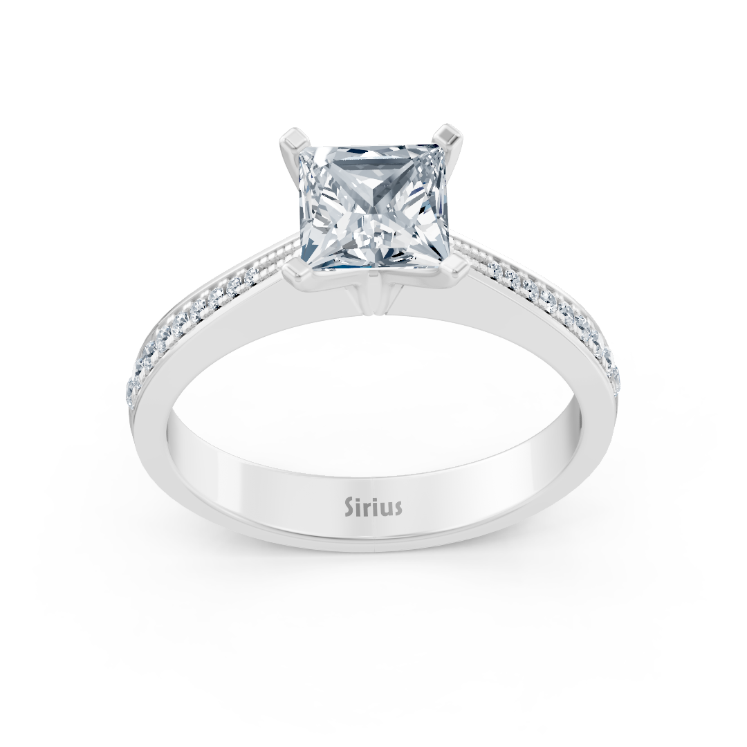 White gold diamond solitaire ring princess cut with accents