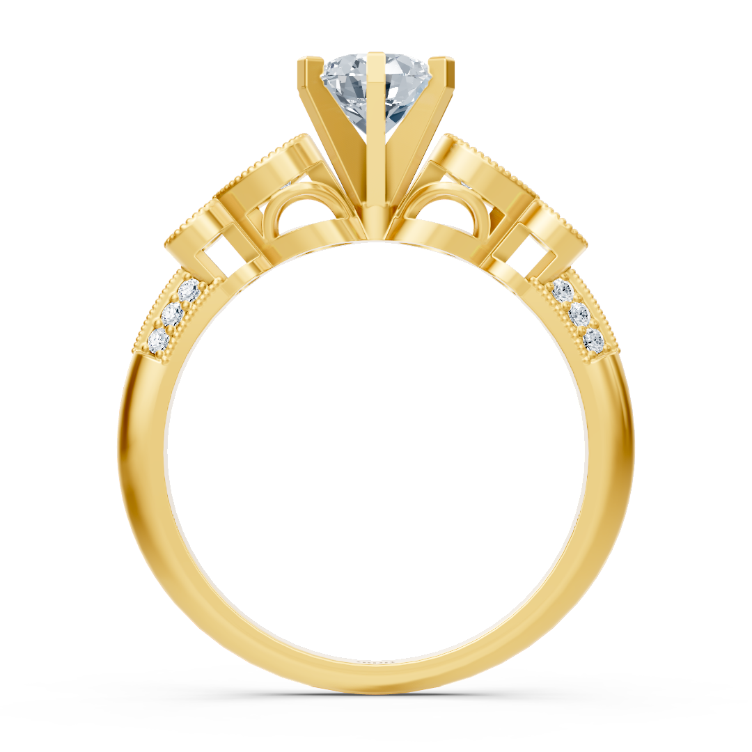 Bague de fiançailles vintage en or jaune avec diamant rond de 1,01 ct