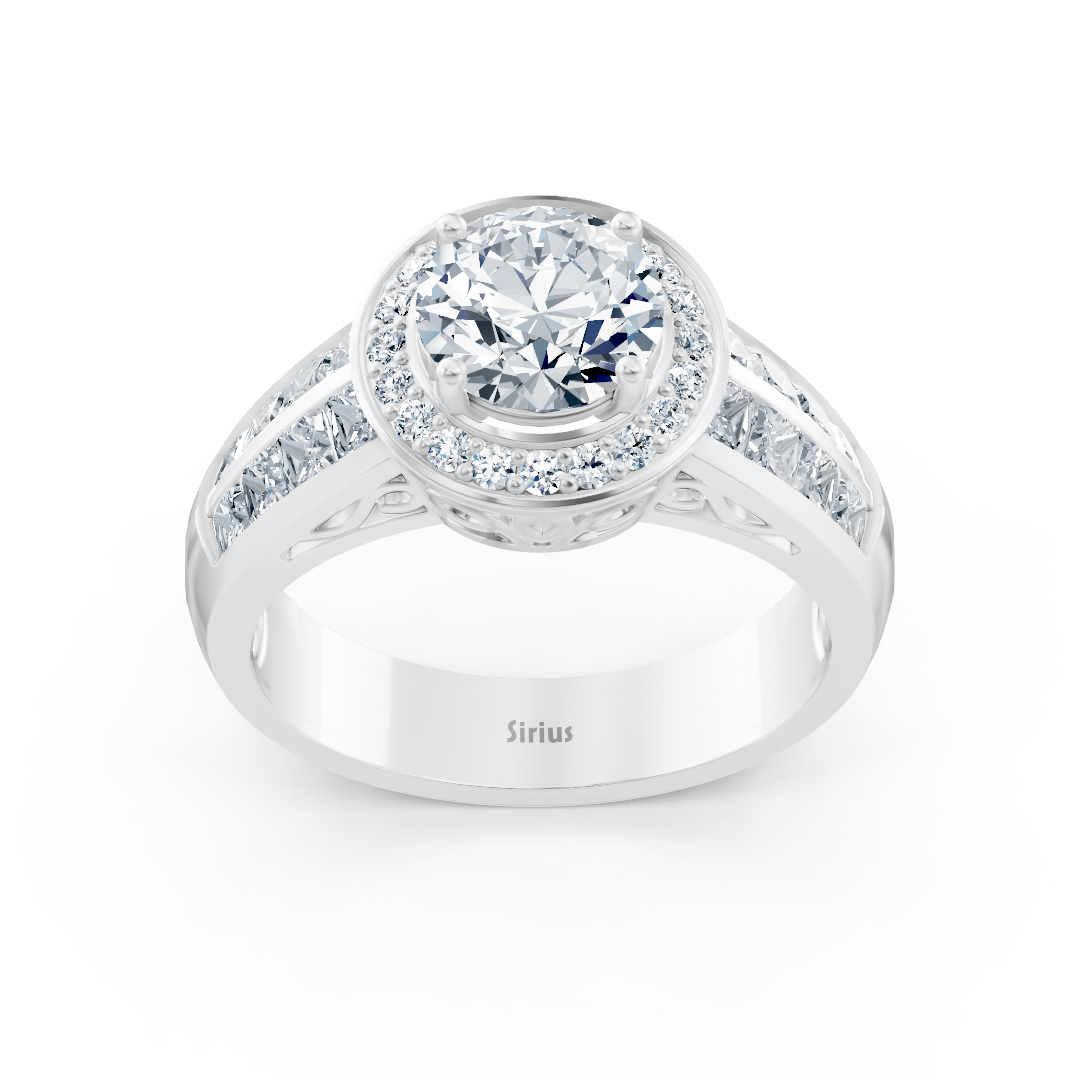Bague de fiançailles en or blanc 14 carats avec diamant solitaire et pierres d'accentuation