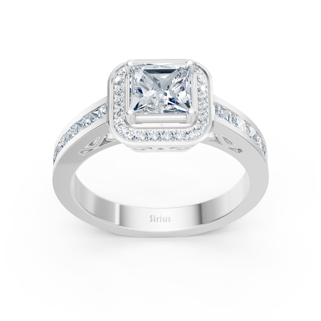 Prinzess Diamant Halo Ring 14K Weißgold