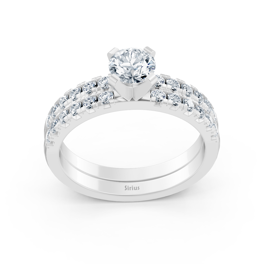 White gold diamond stacking ring with side ring