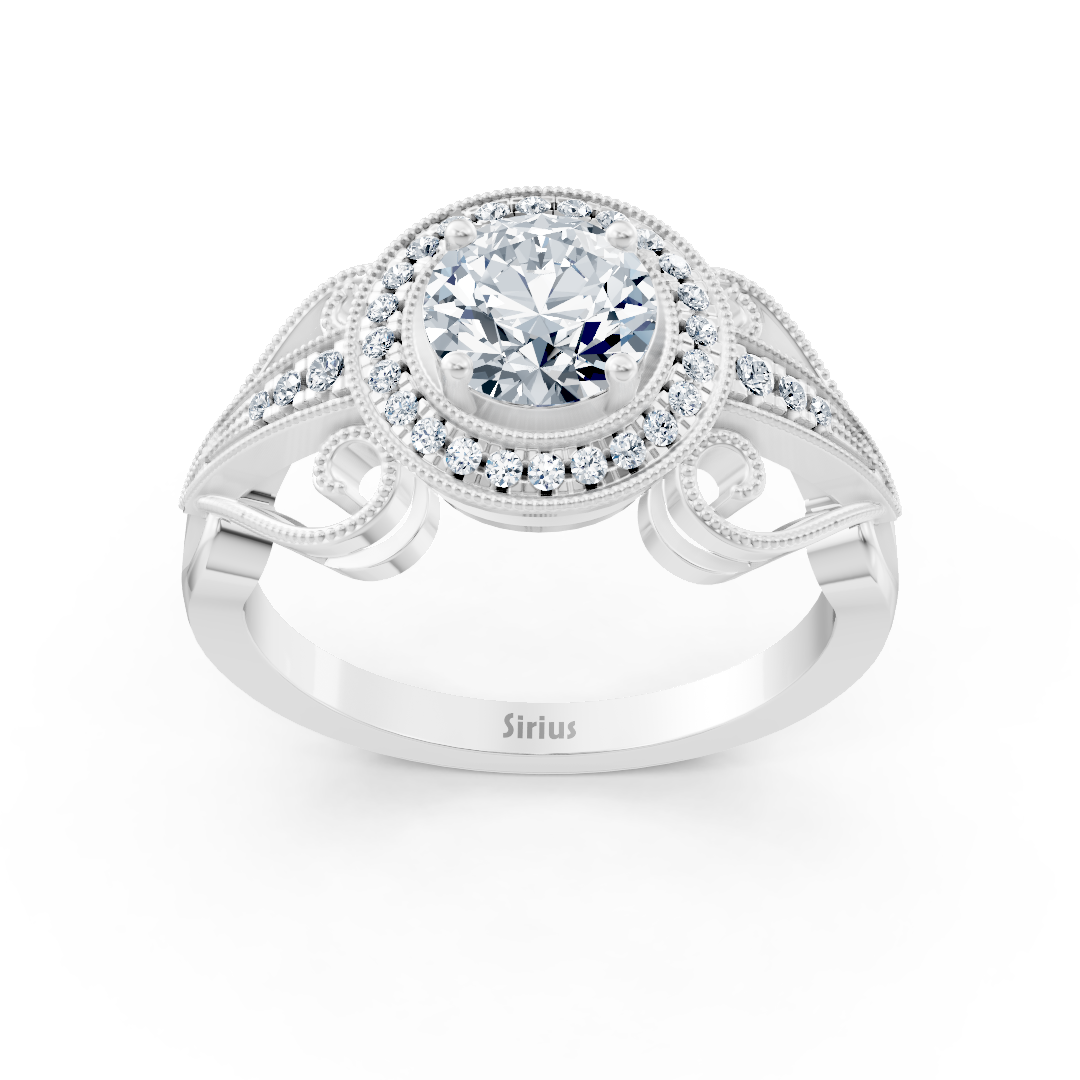 Vintage engagement ring with diamonds in 14K white gold