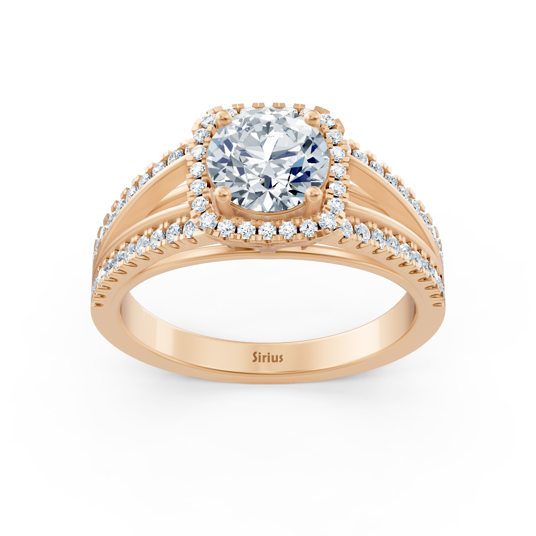 Delicate halo diamond engagement ring in 14-carat rose gold