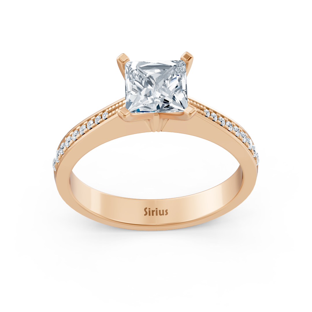 Rose gold diamond solitaire ring princess cut with accents