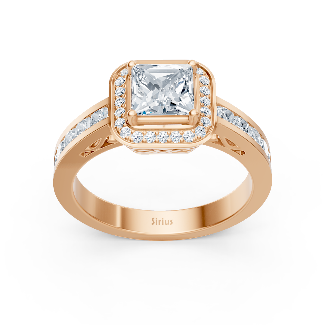 Princess Diamond Halo Ring 14K Rose Gold