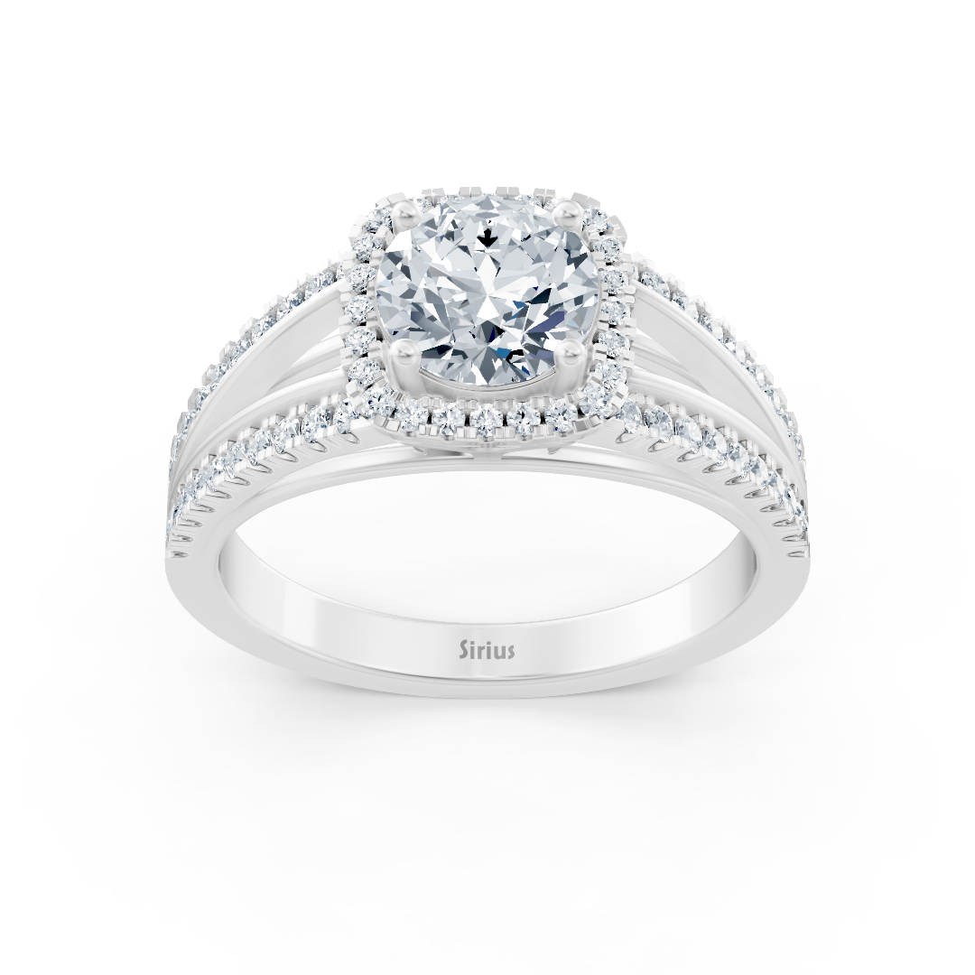 Delicate halo diamond engagement ring in 14 carat white gold