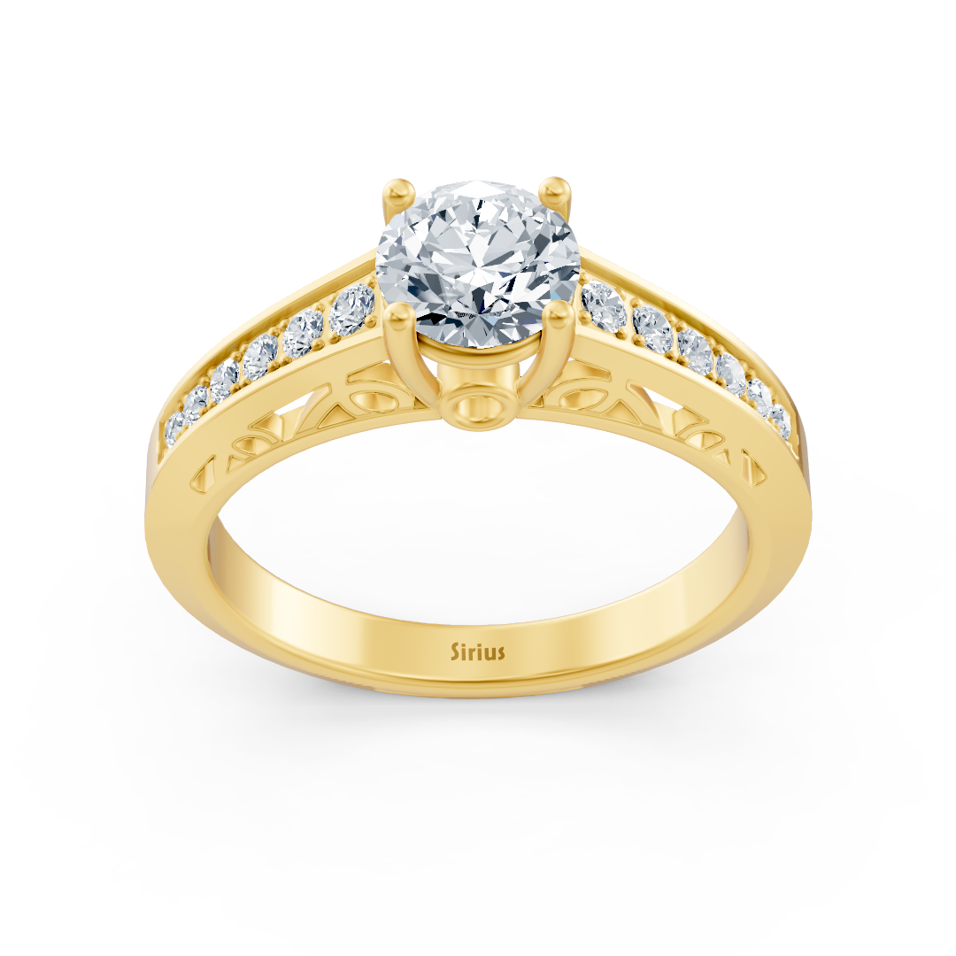 Gelbgold Diamant Weisstopas Solitärring mit Akzent Diamanten