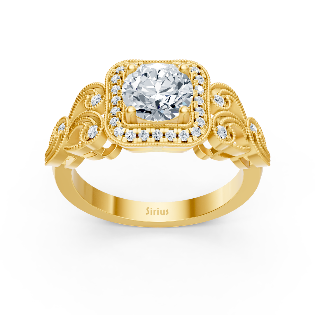 Vintage Romance 14 Karat Gelbgold Weisstopas Diamantring