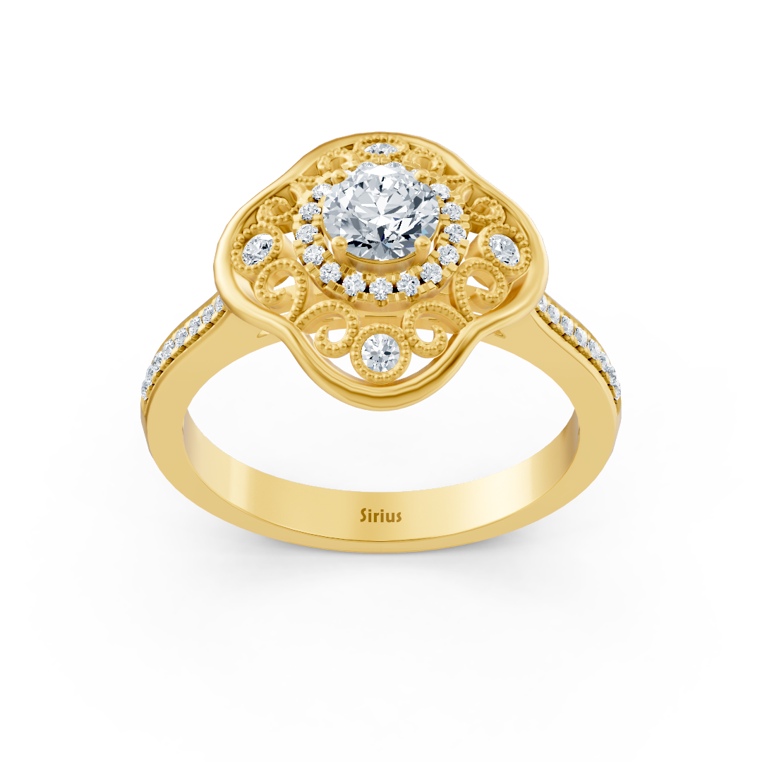 Bague Blooming Brilliance en or jaune 14 carats avec diamants et fleurs