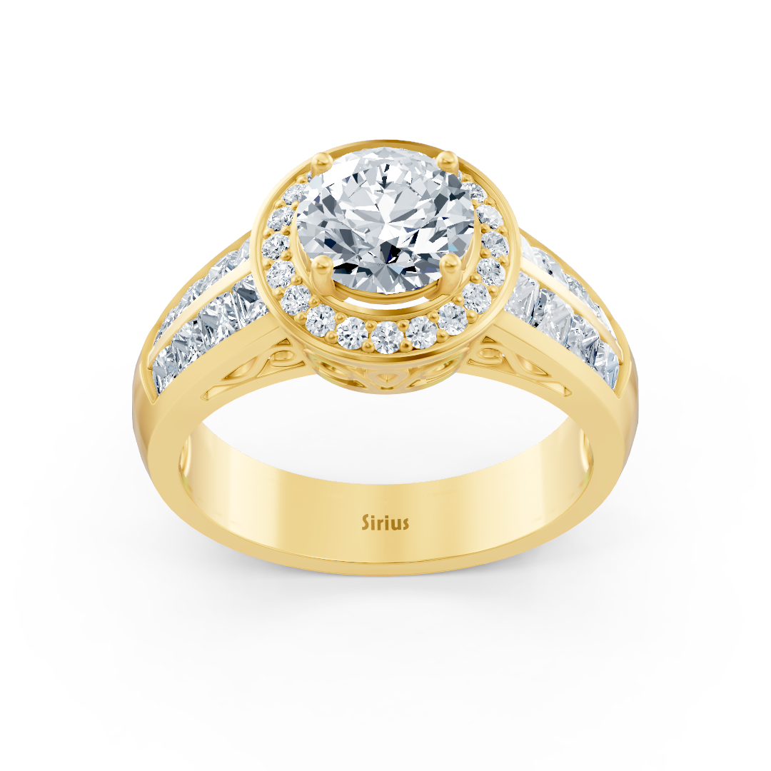 Bague de fiançailles en or jaune 14 carats avec diamant solitaire et pierres d'accentuation