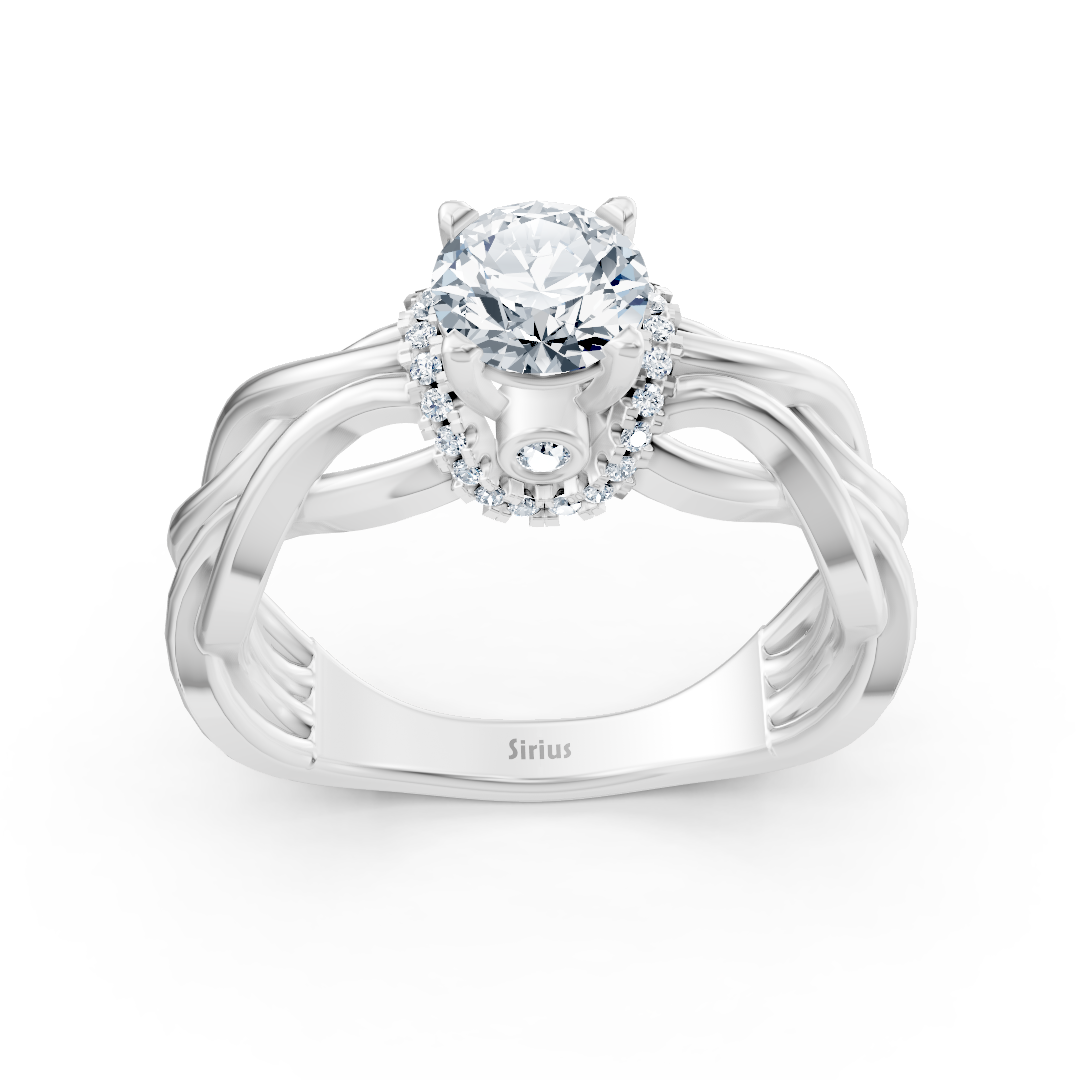 White Gold Diamond Twist Engagement Ring - Solitaire Design