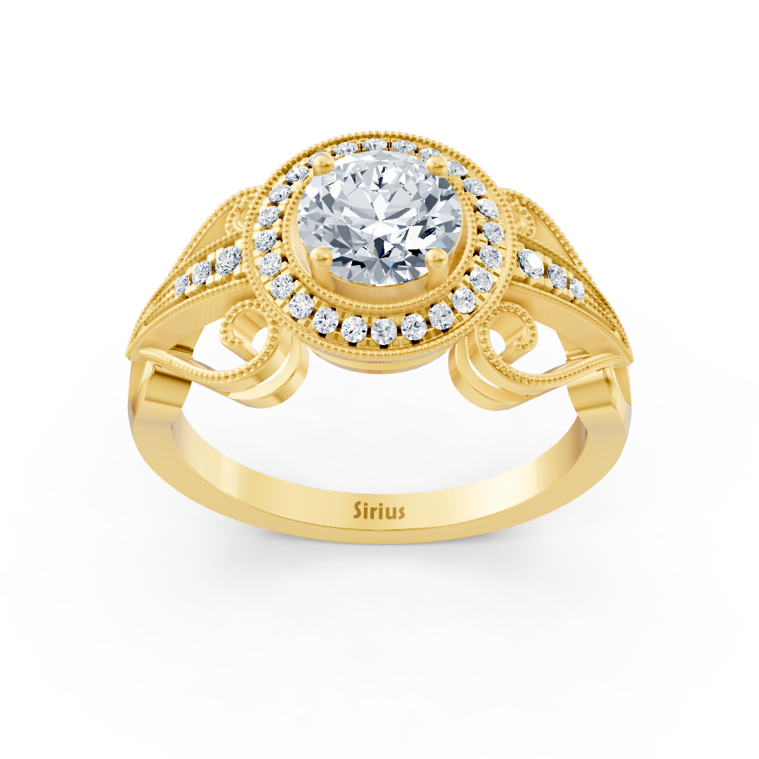 Bague de fiançailles vintage avec diamants en or jaune 14 carats