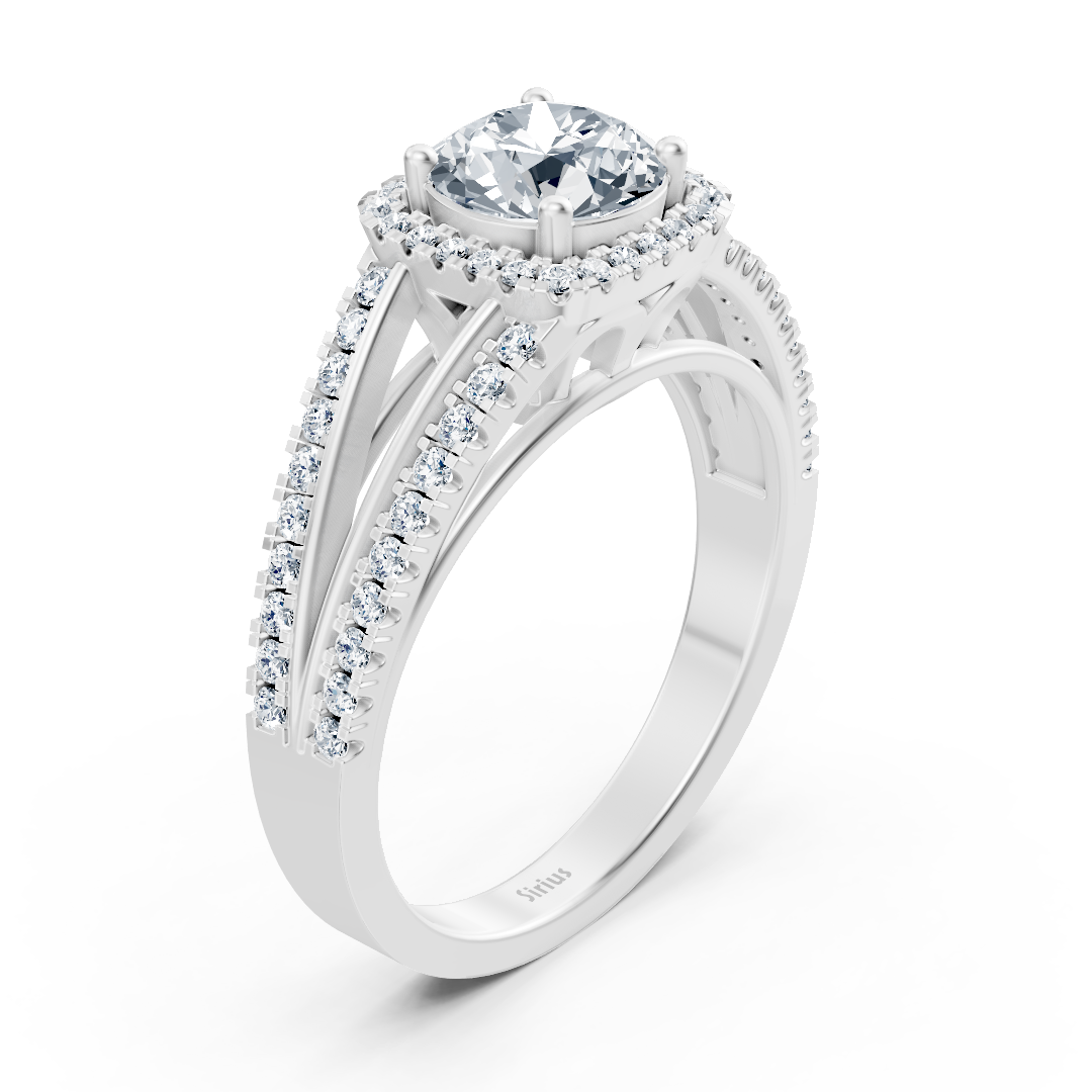 Delicate halo diamond engagement ring in 14 carat white gold
