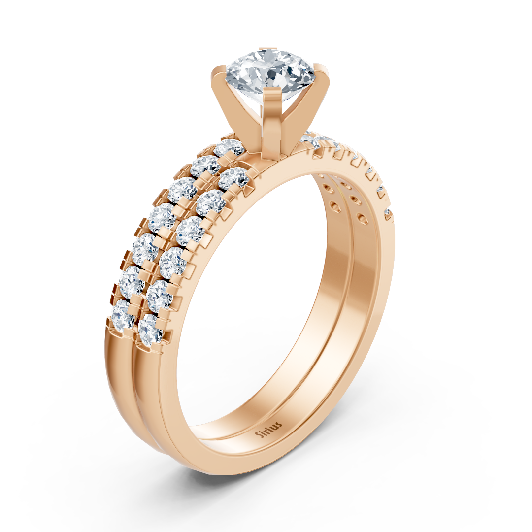 Rose gold diamond stacking ring with side ring