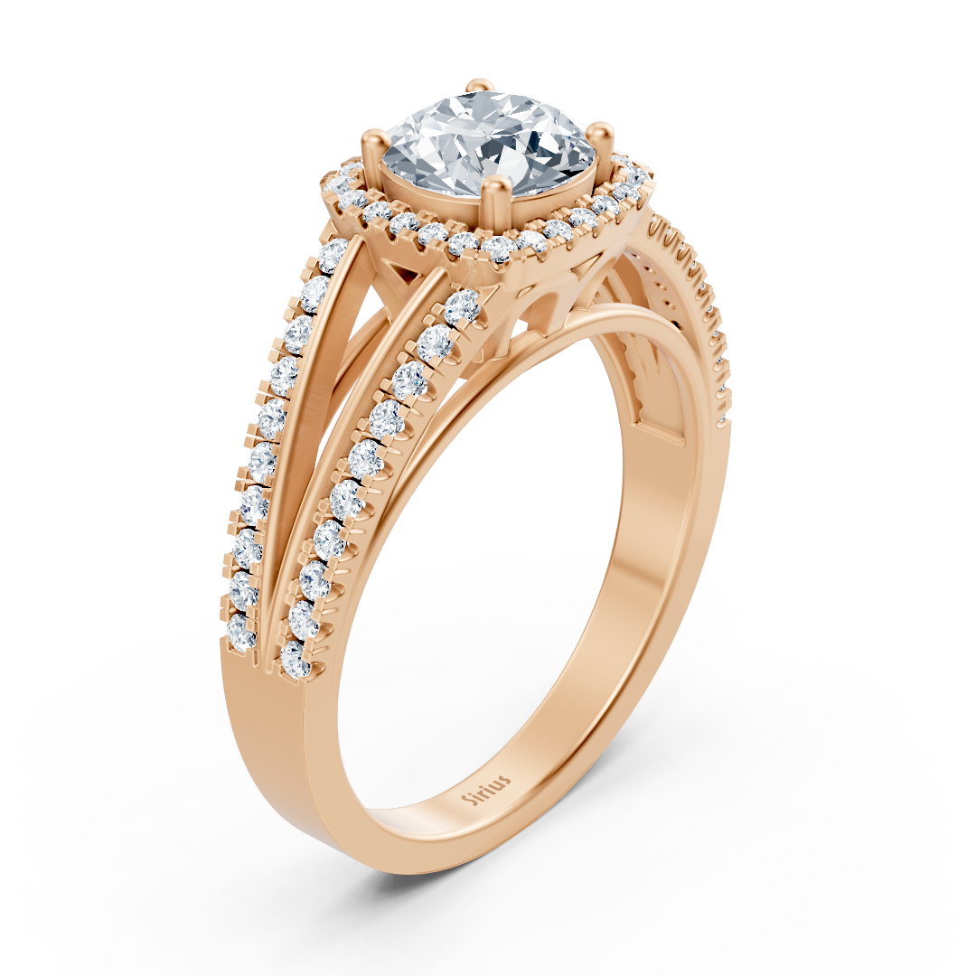 Delicate halo diamond engagement ring in 14-carat rose gold