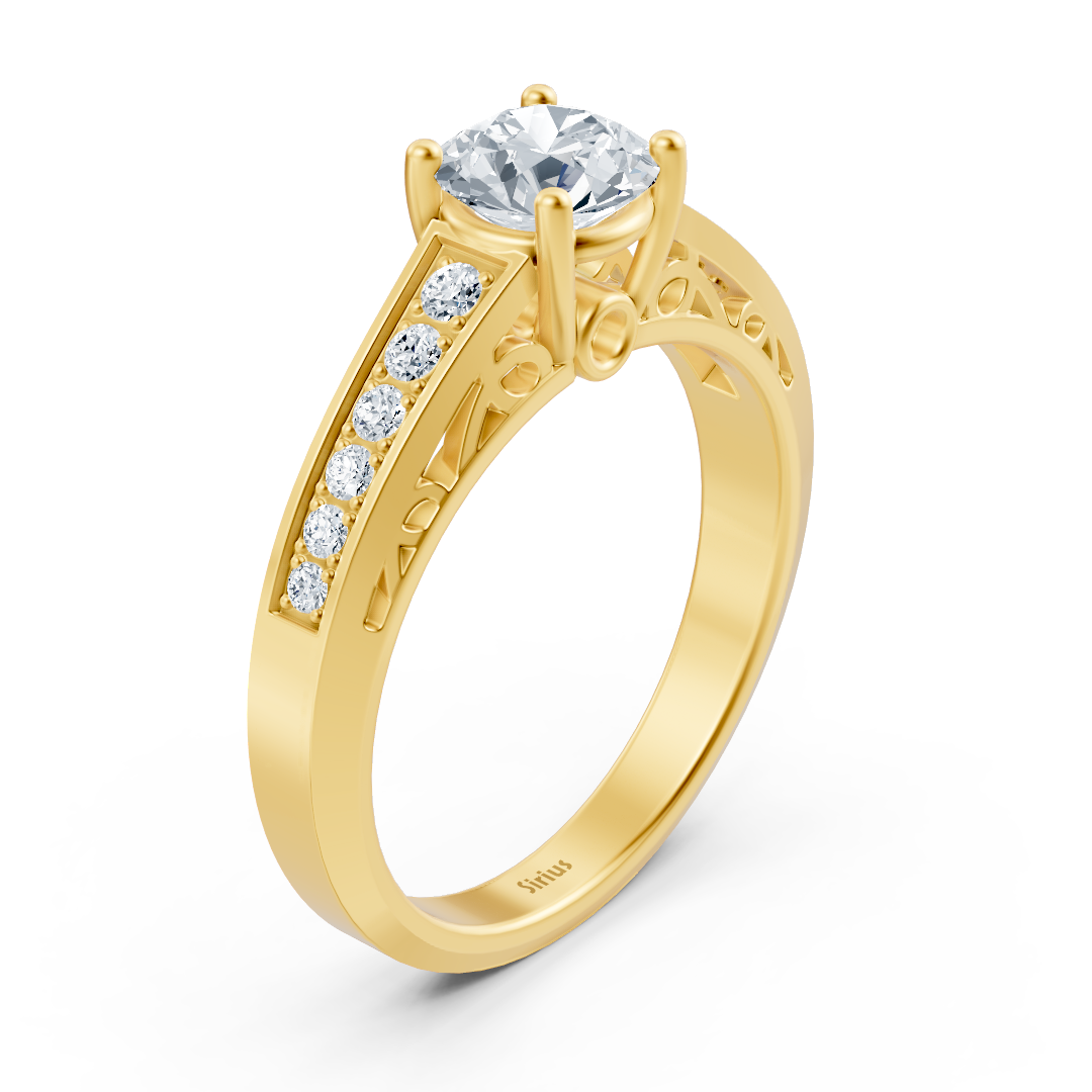 Gelbgold Diamant Weisstopas Solitärring mit Akzent Diamanten