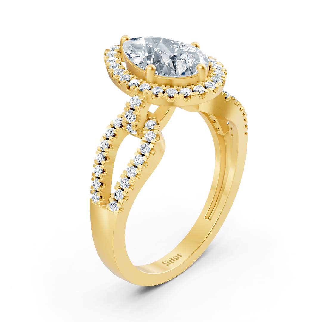 Majestic Pear 14 Karat Gelbgold Marquise Weisstopas Diamantring