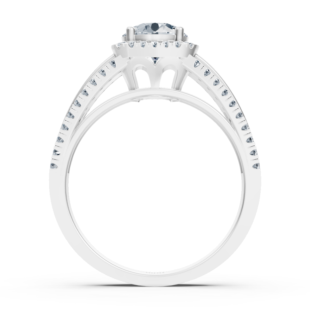 Delicate halo diamond engagement ring in 14 carat white gold