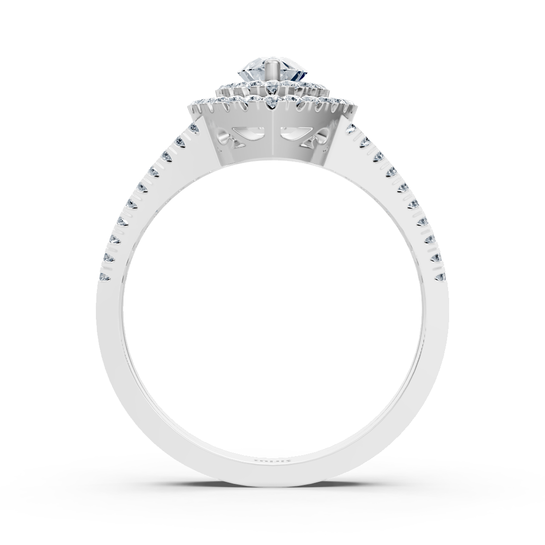 14k white gold double halo oval cut diamond & sapphire engagement ring
