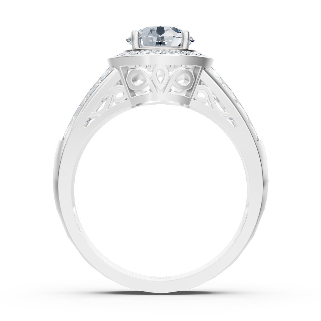 Bague de fiançailles en or blanc 14 carats avec diamant solitaire et pierres d'accentuation