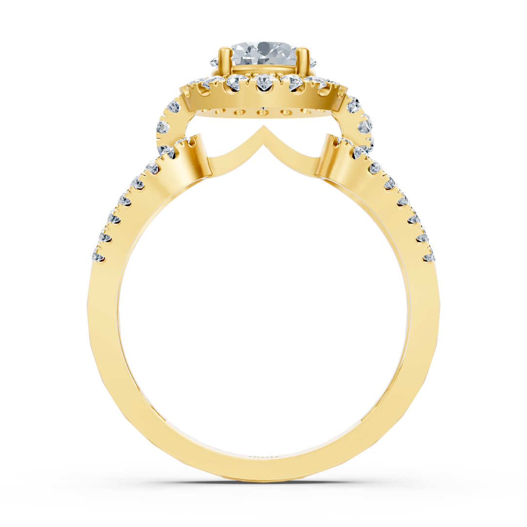 Halo diamond engagement ring in 14-carat yellow gold