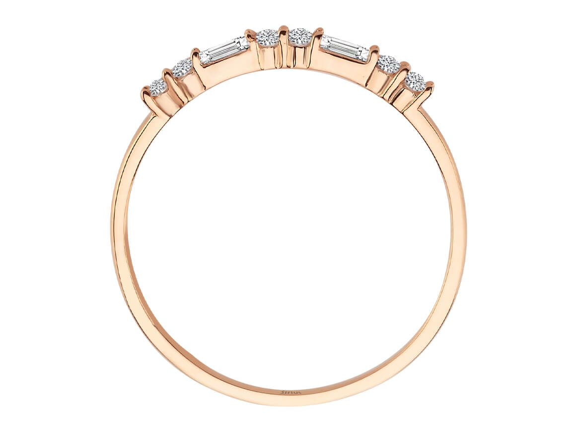Birgie Diamant-Dora-Halbmemoire-Ring mit Baguette- und Rundschliff
