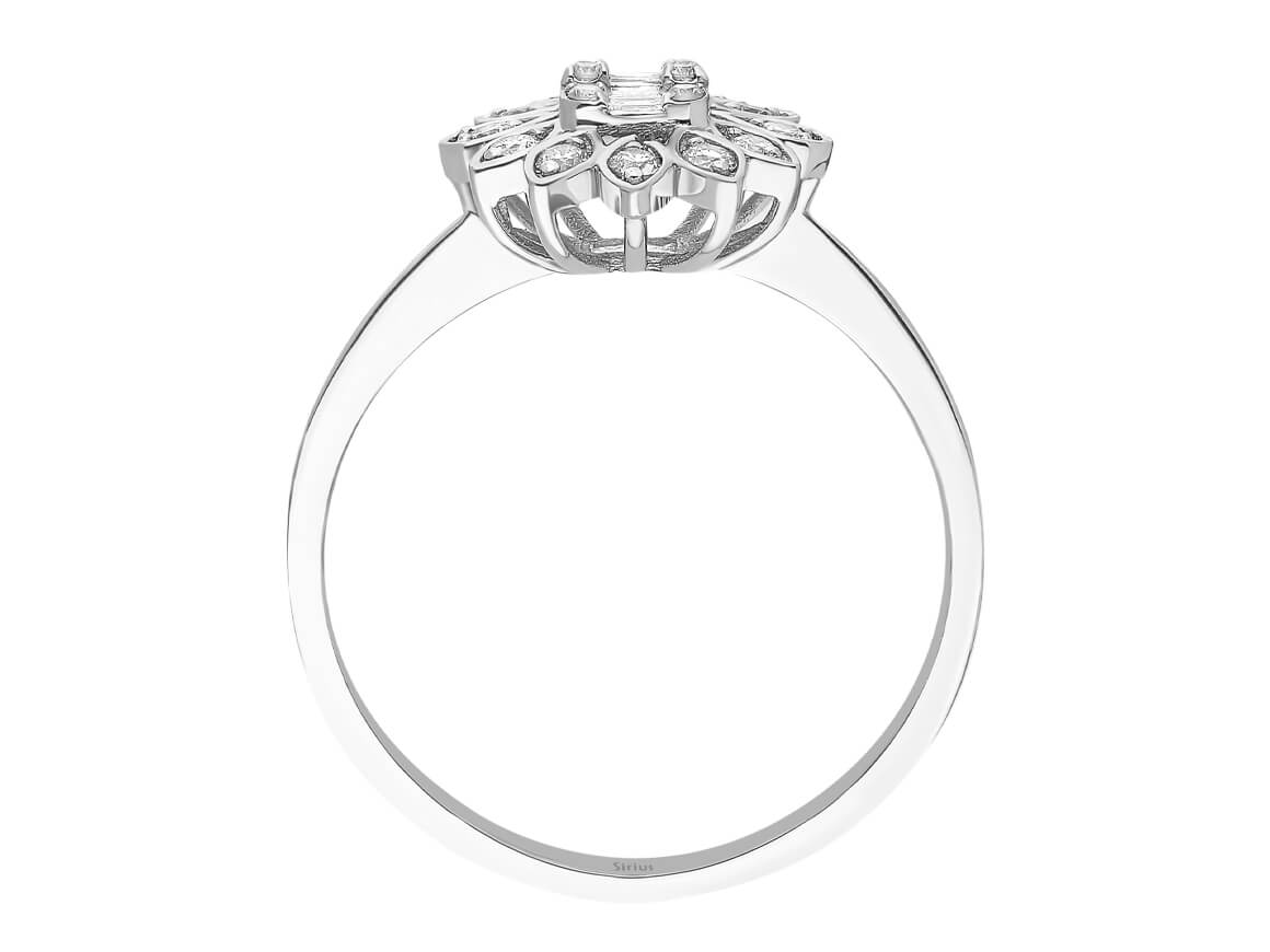 Birgie Diamant-Blumenring mit Baguette- und runden Diamanten