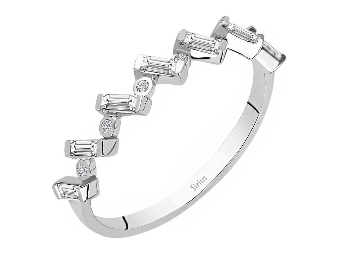 Birgie Halb-Eternity-Ring mit Baguette- und runden Diamanten