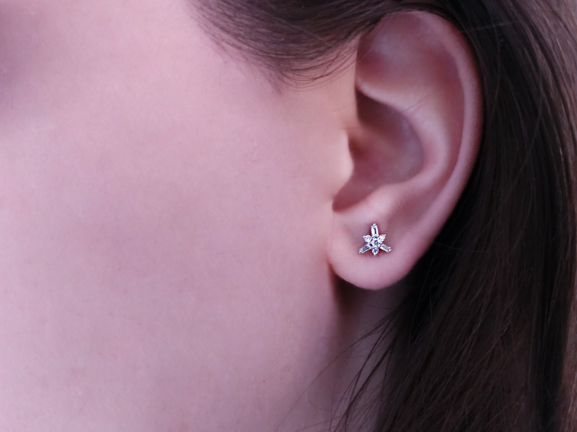 Elegante Diamant Ohrstecker mit Baguette- und runden Diamanten, 0.23 Karat, 14K Gold