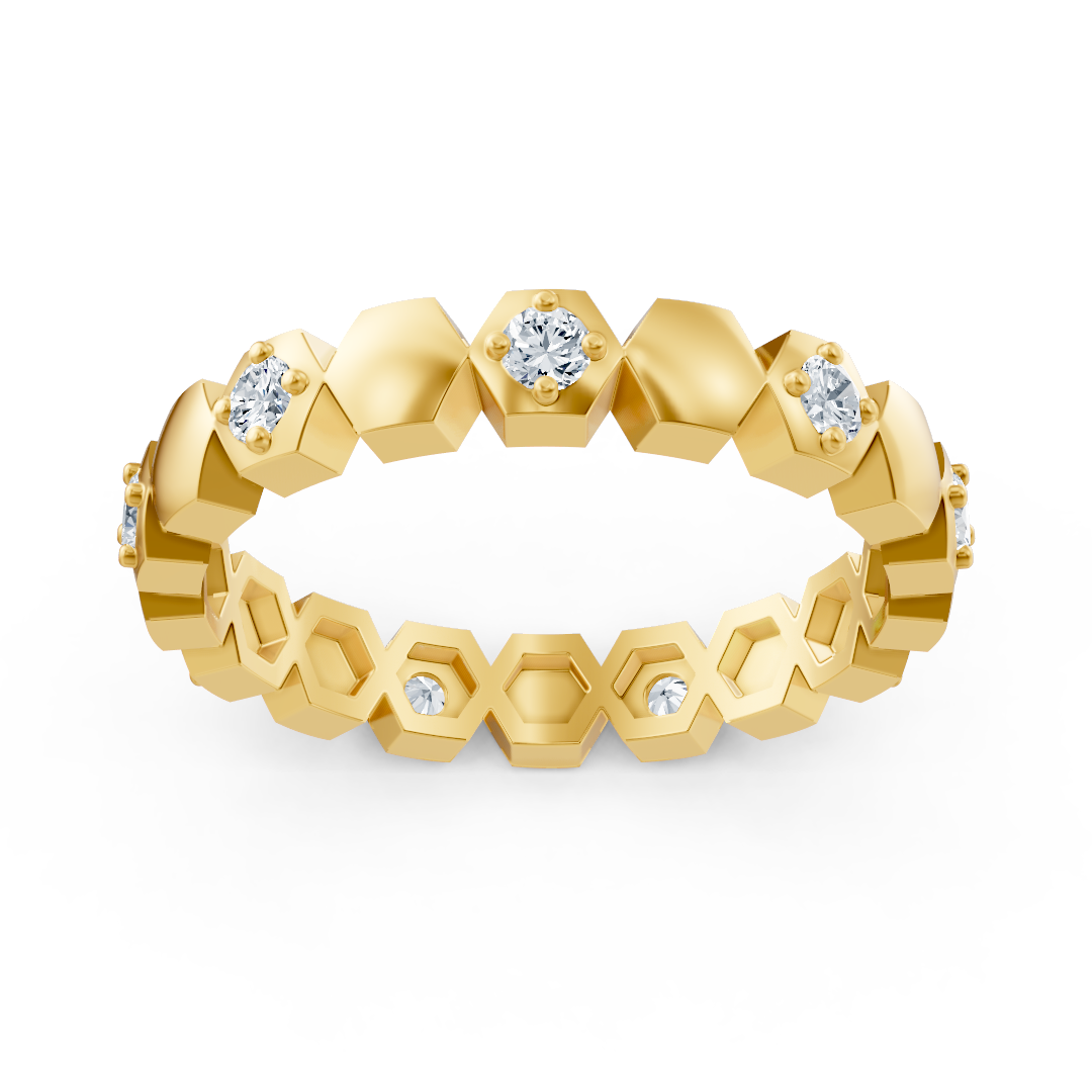 Birgie Diamant Anneau jaune or 14k-hexagon Design