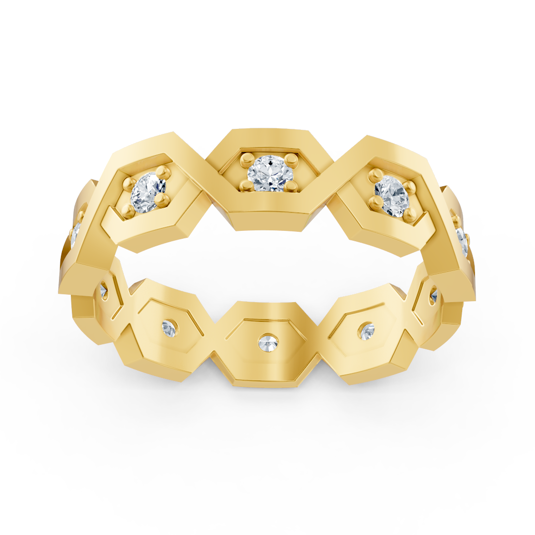 Geometric diamond ring in 14K yellow gold