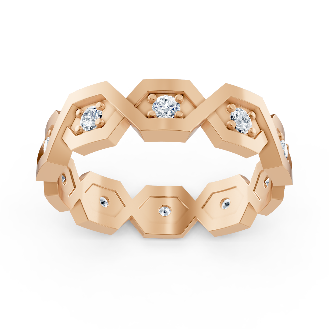 Geometric diamond ring in 14K rose gold