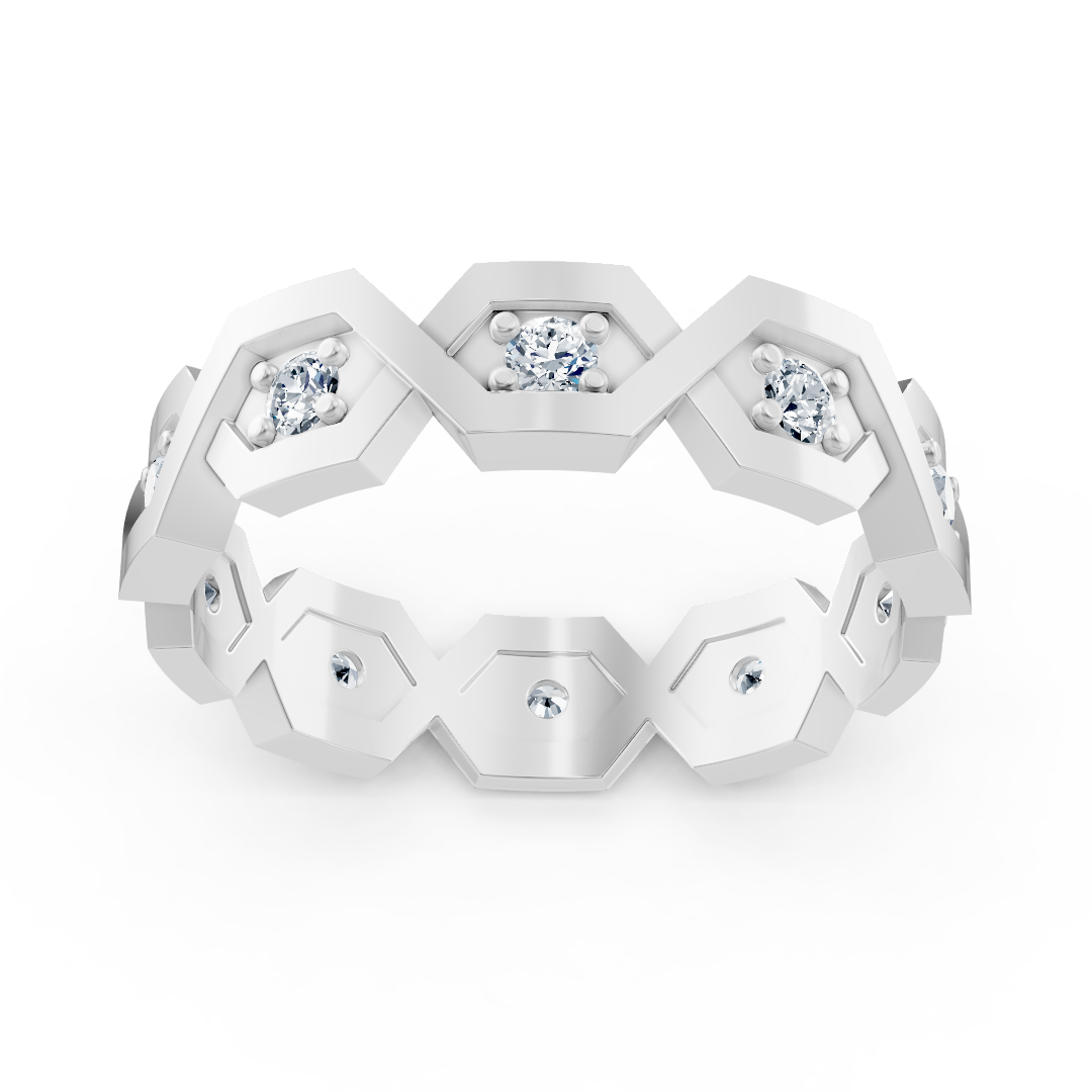 Bague diamant géométrique en or blanc 14 carats