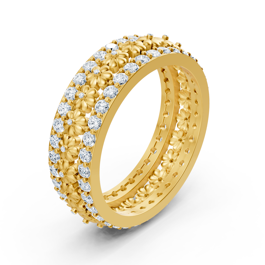 Exquisiter Blumen-Diamantring aus 14K Gelbgold