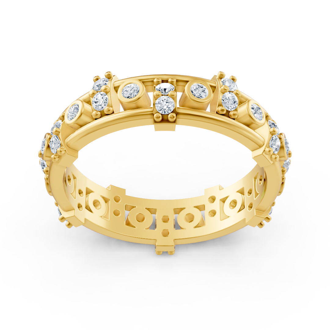 Bague mémoire en or jaune 14 carats avec diamants - bague femme moderne avec sertissage à griffes et lunette