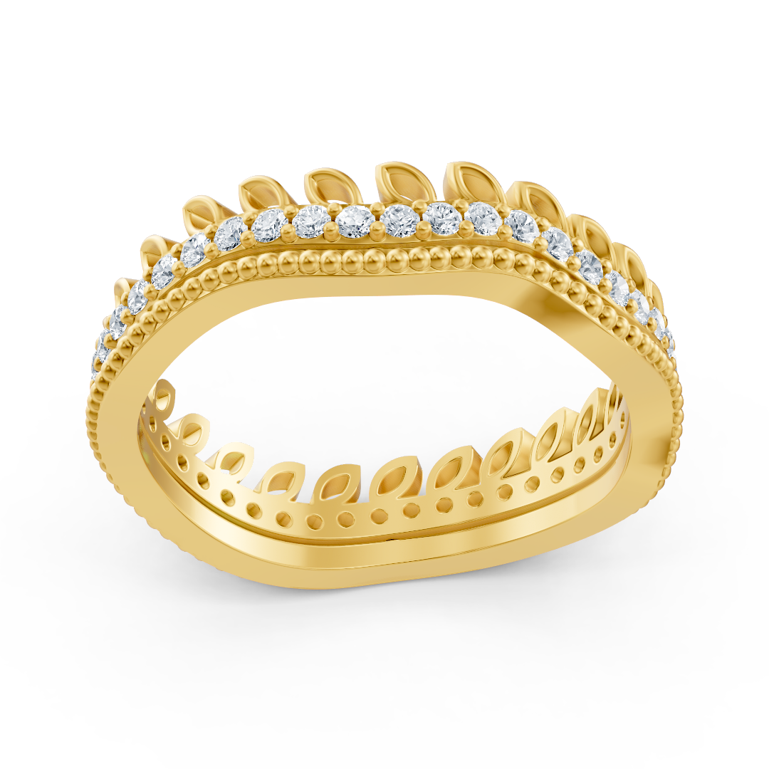 Bague couronne de diamants en or jaune 14 carats - bague pour femme en filigrane avec diamants