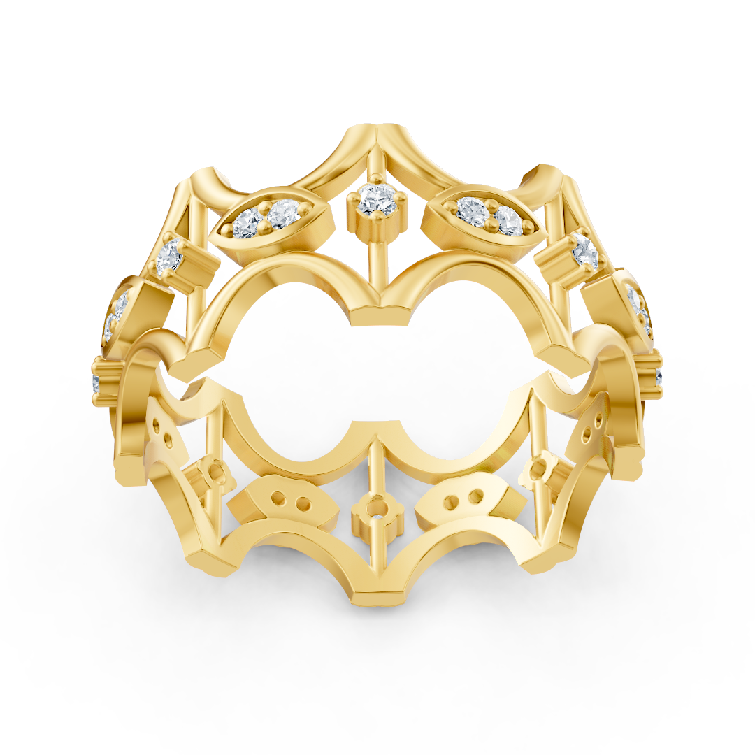 Yellow gold diamond ring with filigree design