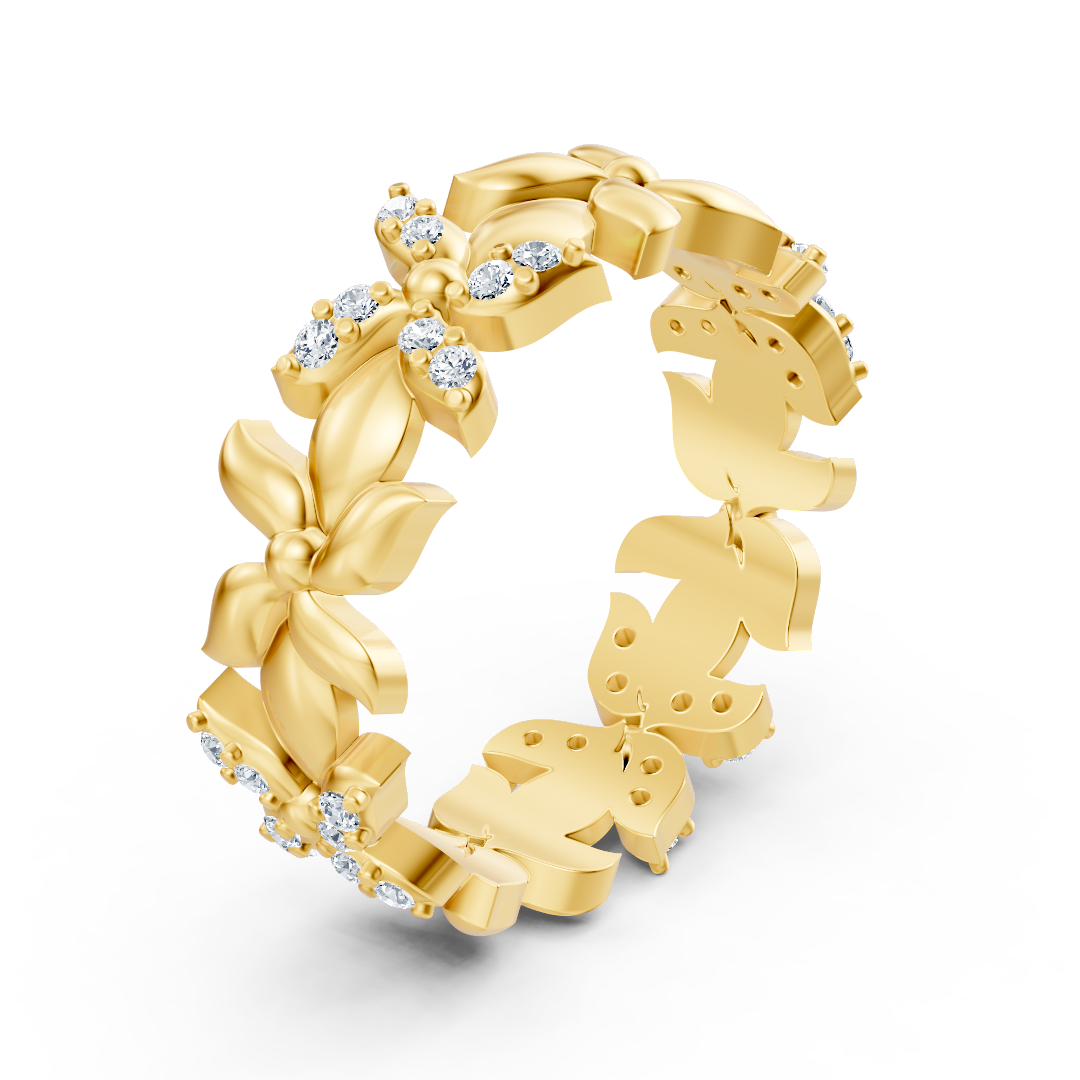 Funkelnder Gelbgold Ring mit Diamanten – Schmetterling Design