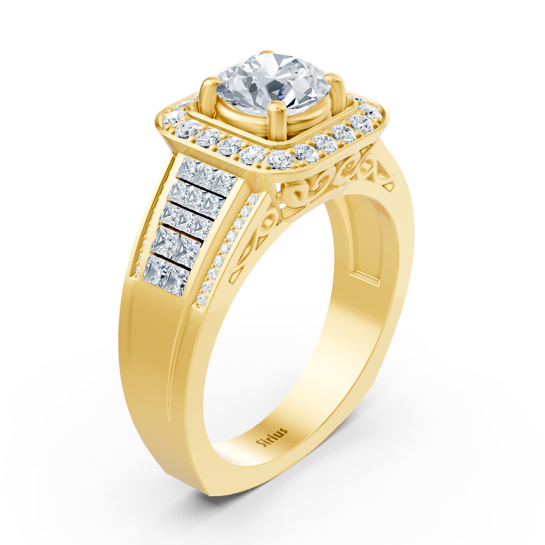 Funkelnder Diamant Verlobungsring mit Prinzess- und Brillantschliff aus 14 Karat Gelbgold