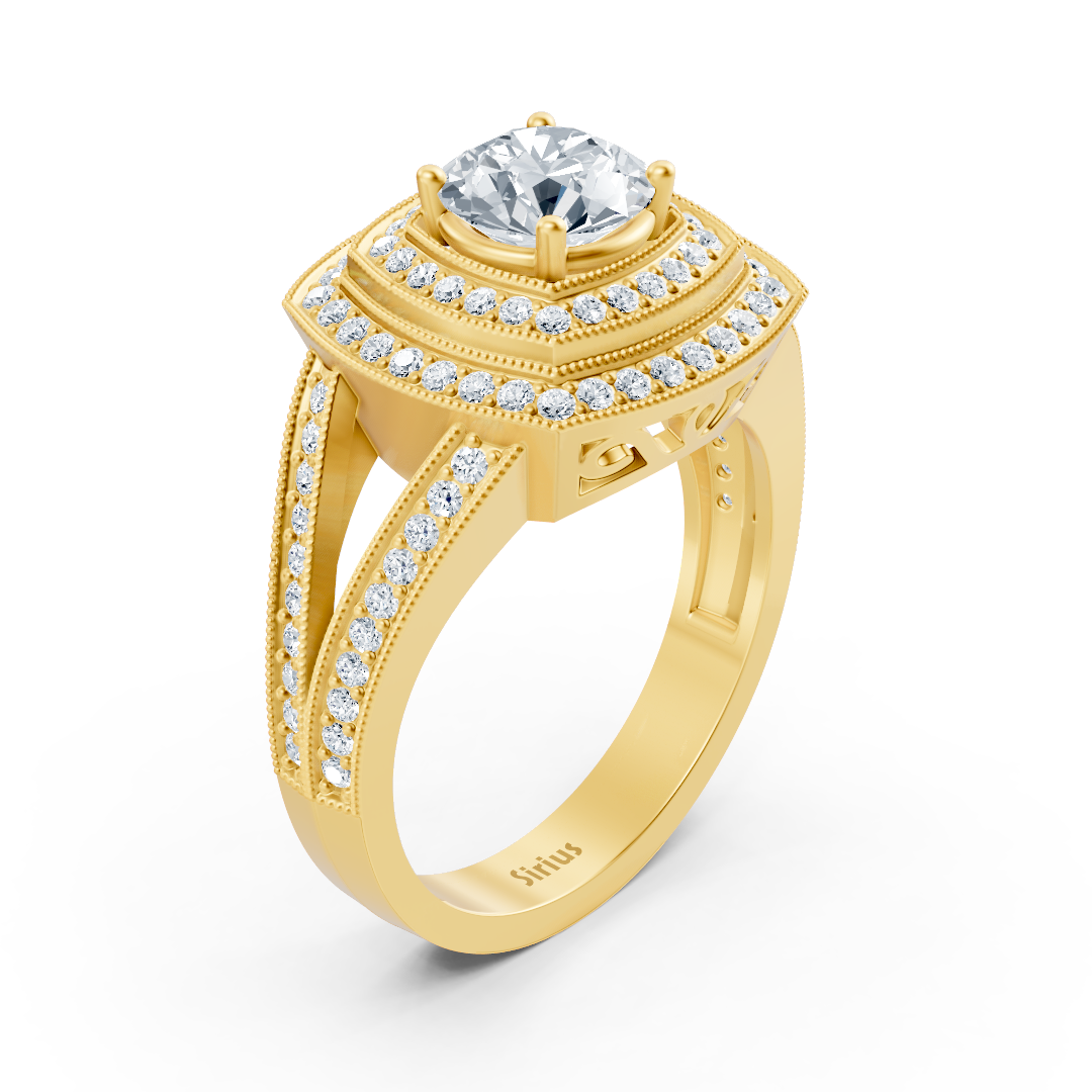 Gelbgoldener Quadratischer Halo Weisstopas Diamantring