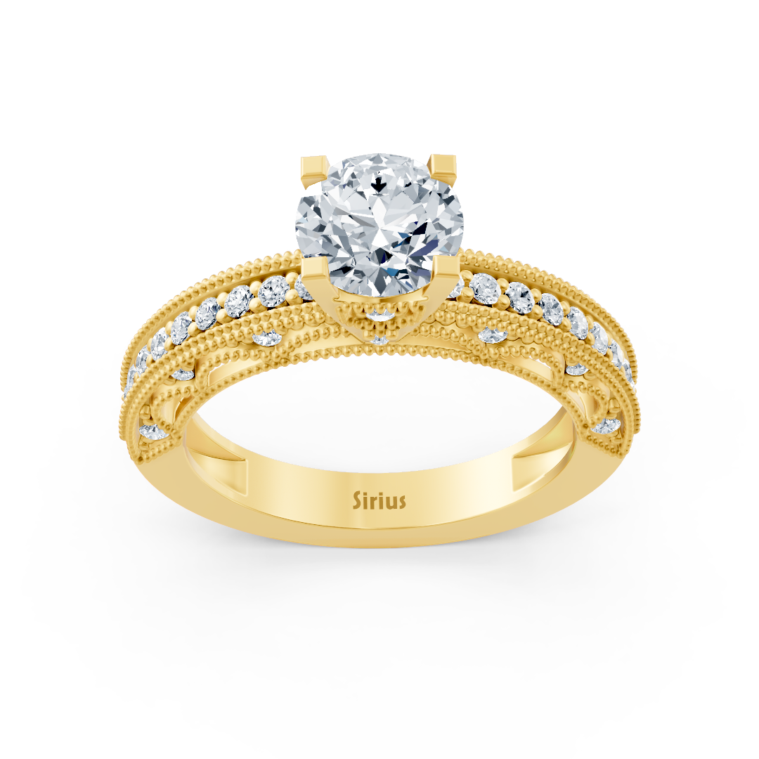Bague en or jaune 14 carats avec diamant taille ronde