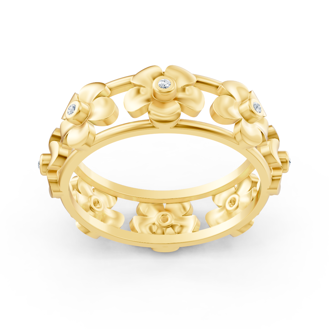 Bague de promesse en or jaune 14 carats avec diamants et fleur