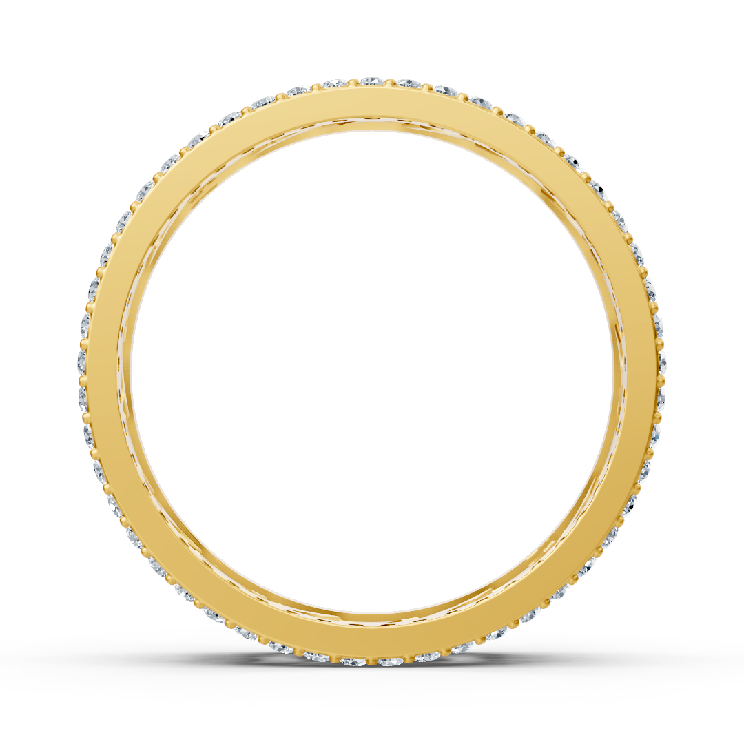 Modern yellow gold ring with round diamonds in prong design
