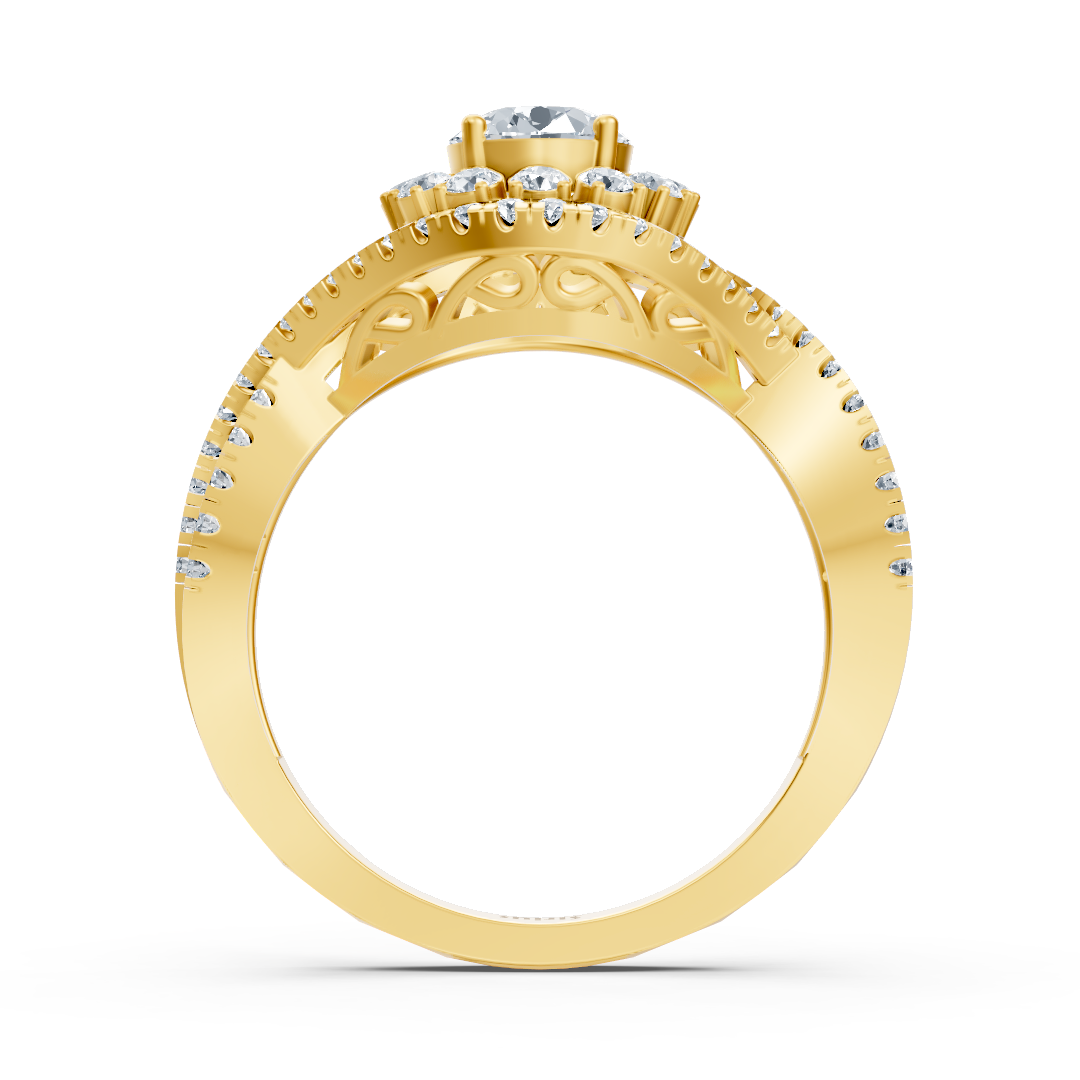 bague de fiançailles halo de diamants en or jaune
